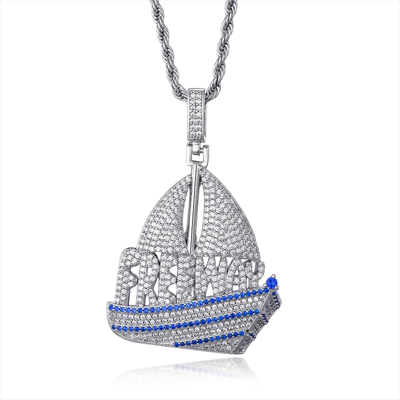 Hip Hop FREEWAY Boat Shape Pendant Iced Out Bling Cubic Zircon AAA+ CZ Necklaces & Pendants For Men Jewelry With Solid Back