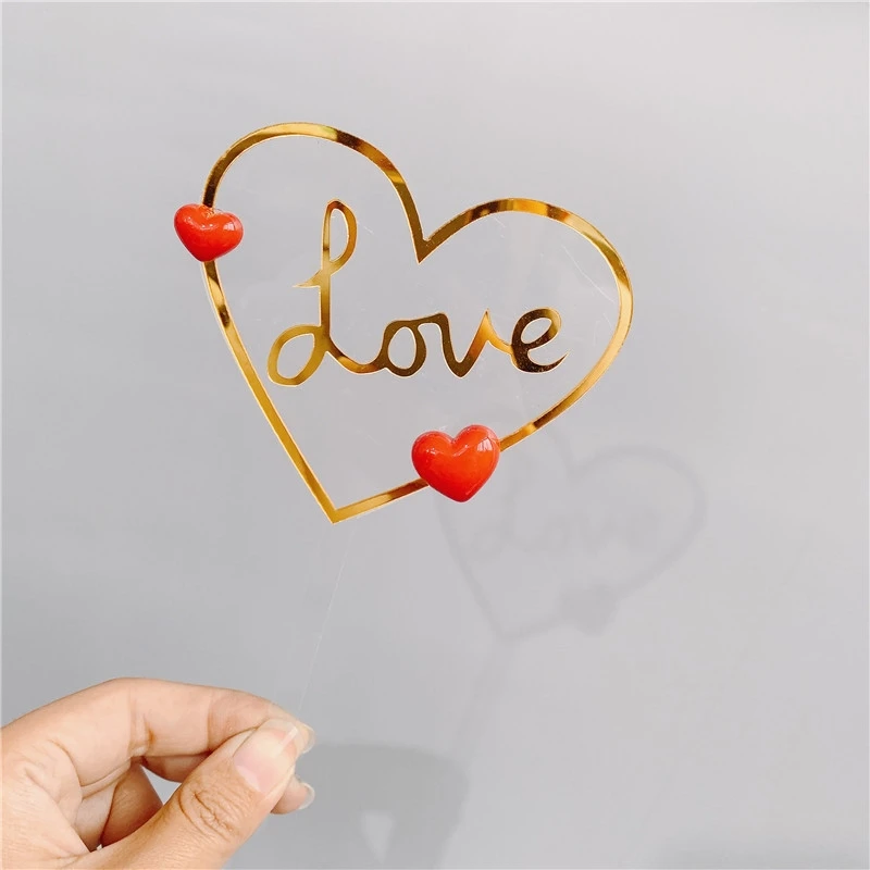 Heart Shaped Acrylic Cake Flag Wedding Cake Topper Valentine's Confession Wedding Party Cake Baking Decor Engagement Cake Flag