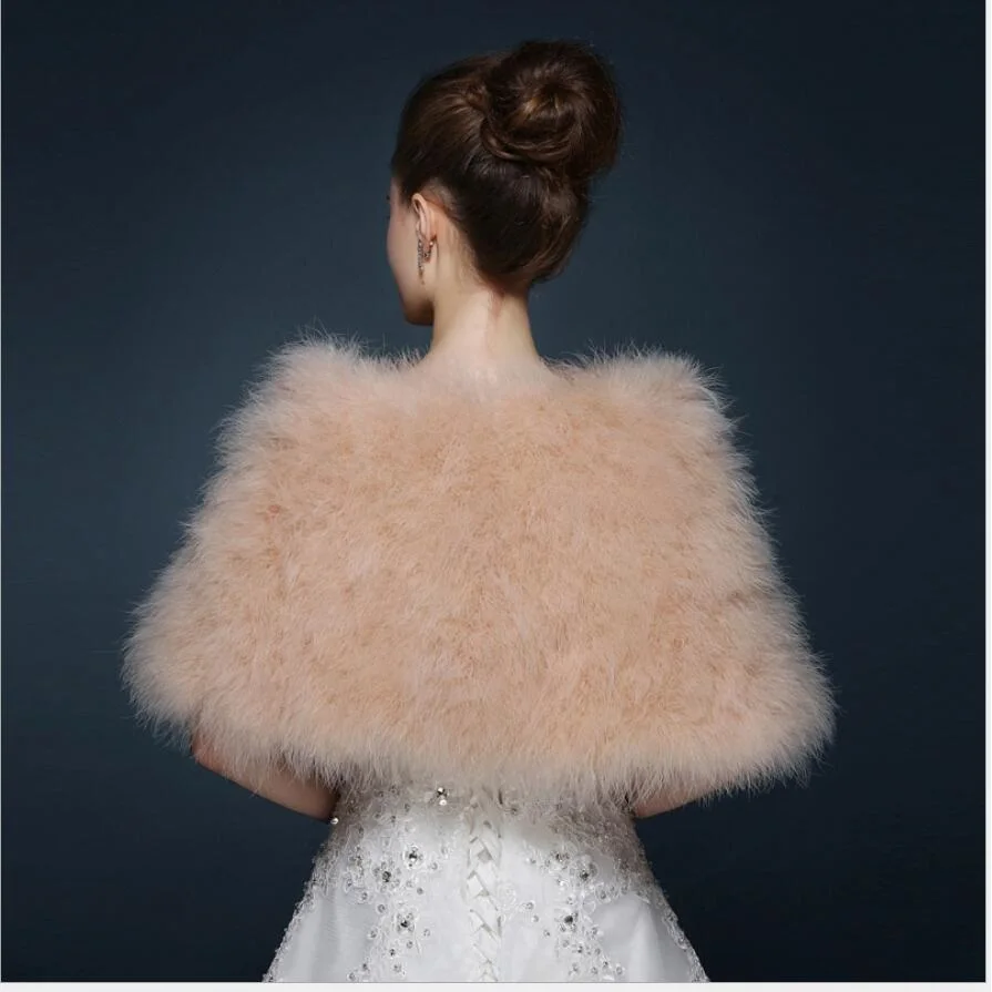 Real Ostrich Feather Wedding Shawl Winter Women Fur Wrap Cape Scarf Fluffy Marabou Feather Bridal Shrug