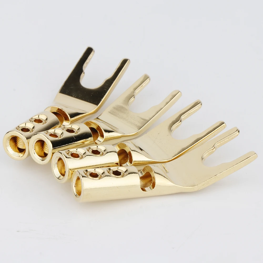 4/8 Stück 4,2 mm U Y-förmiger 24 Karat Gold/Silber/Rhodium-Massivkupfer-Stecker, Spaten, zwei verschlossener Stecker, Lautsprecherkabel, Drahtverbinder – Detail 4