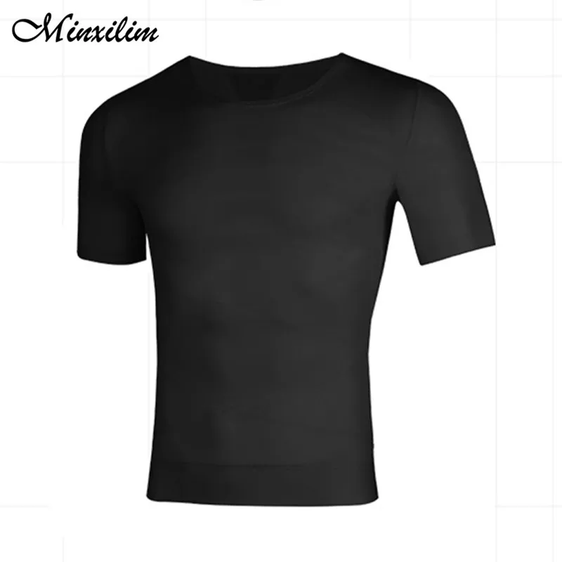 Minxilim Man Undershirt Seamless Slimming Body Shaper Men\'s Compression Shirt Shaperwear Workout Clothes Abs Abdomen Slim Tees