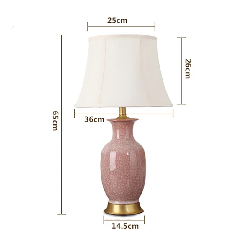 OURFENG Luxury Table Lamps Pink Ceramic Copper Bedside Desk LED Lamp Decorative For Home Study Foyer Office Bed Room