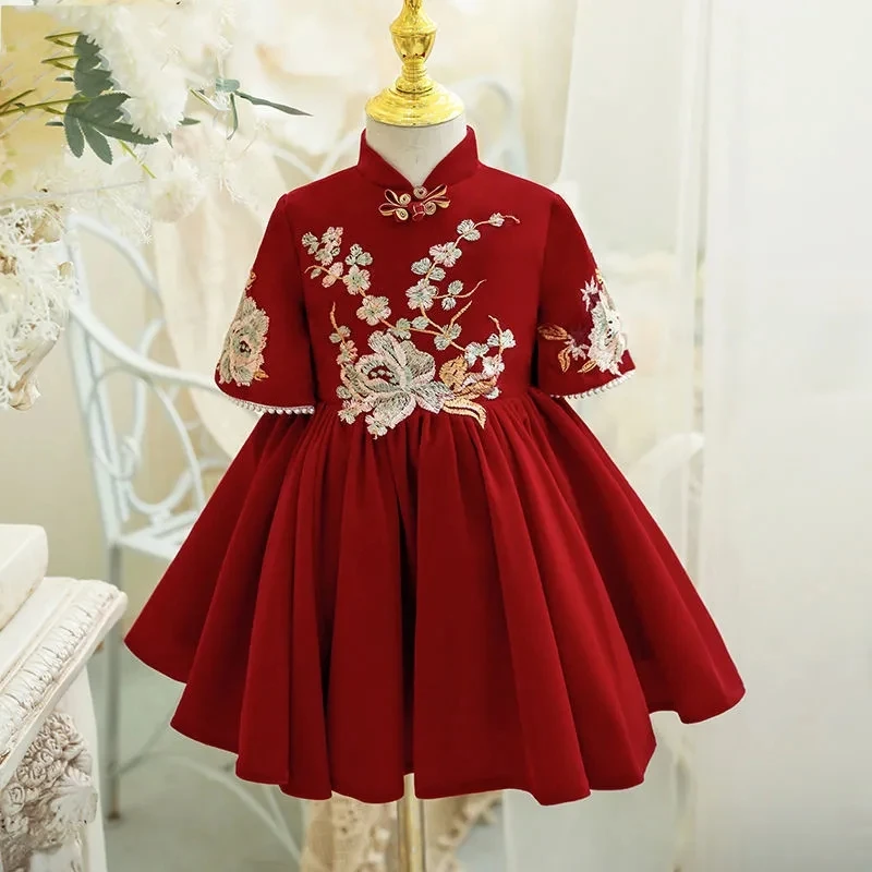 

Красные платья с цветочным узором для девочек на свадьбу, детское крещение, день рождения, Новый год, Рождество, одежда для маленьких девочек, платья на крестины для младенцев