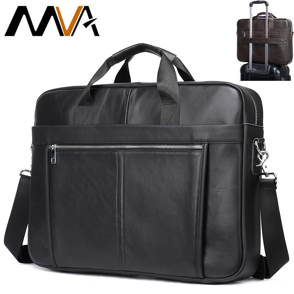 MVA Genuine Leather Laptop 17 inch Bag For Men Leather Black Briefcase Business Messenger Bags Men\'s Large Laptop Travel Bags