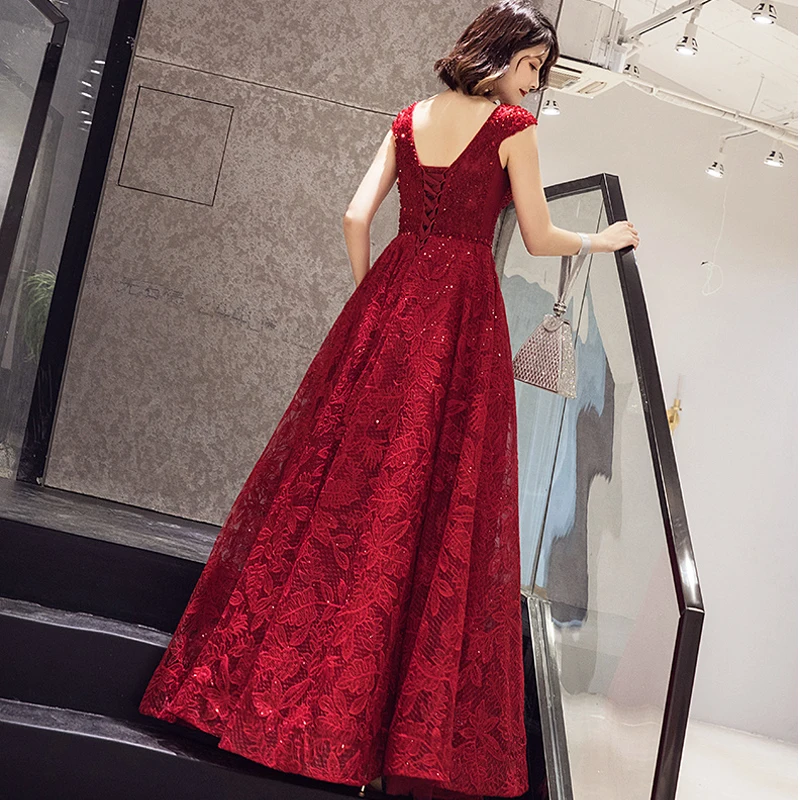 Long Evening Dresses Cap Sleeves Lace sequins Prom Dress Elegant Beading Embroidery Formal Gowns vestidos de gala Ladies Gown