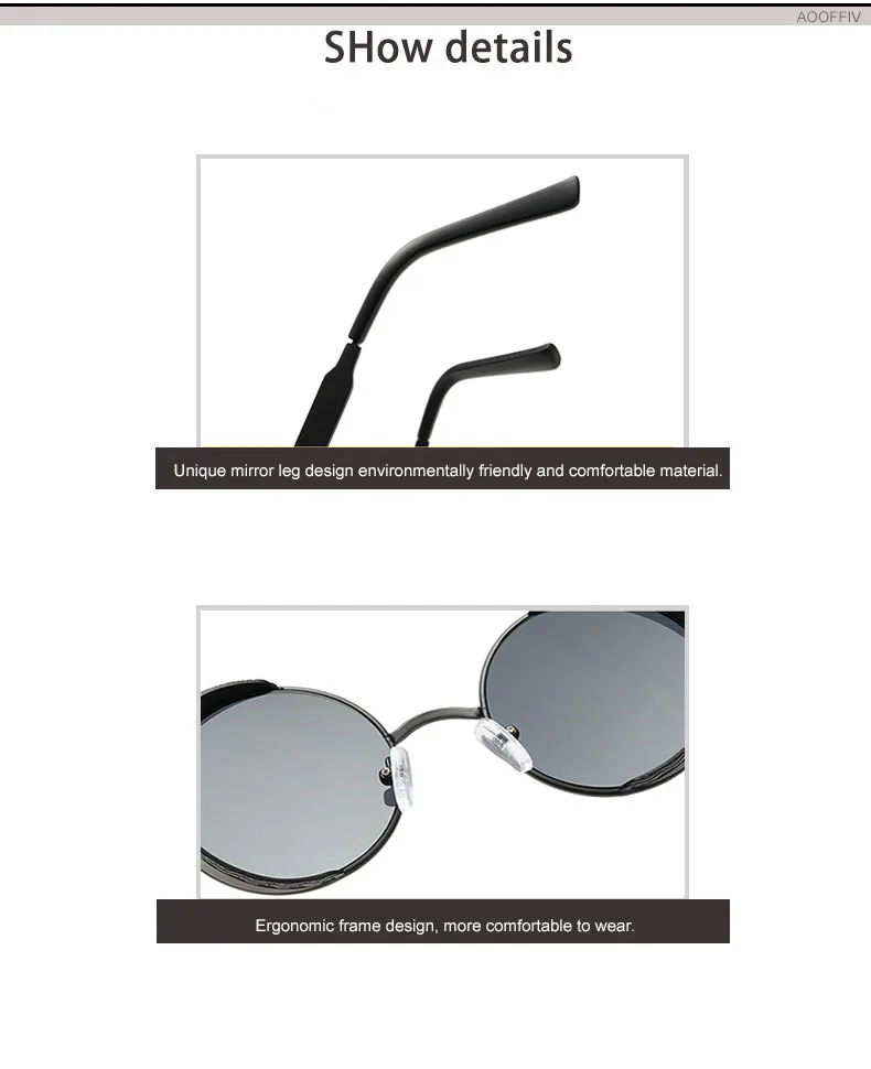 Metall Steampunk Sonnenbrille Männer Frauen Mode Runde Brille Marke Design Vintage Sonnenbrille Hohe Qualität Oculos de sol – Detail 11