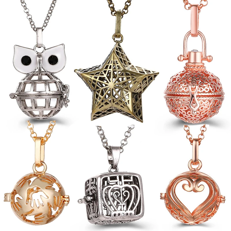 Mexican Chimes Owl Aromatherapy Necklace Exquisite Five-Pointed Star Perfume Lockets Pendant Pregnant Woman Music Ball Jewelry