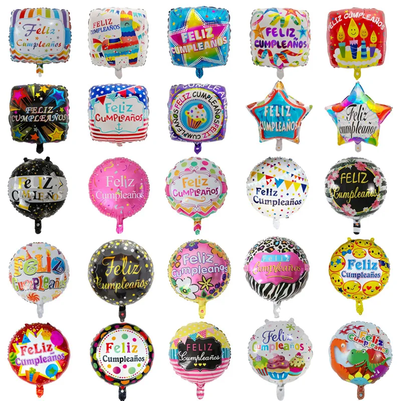 10pcs 18 Inch Round Feliz Cumpleanos Spanish Happy Birthday Celebration Party Mylar Foil Helium Balloons Globos Baloes Supplies