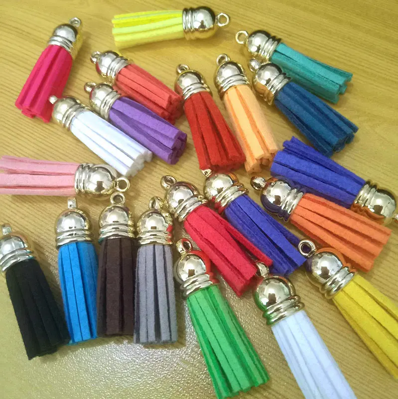 Light Gold Cap Suede Tassel 3.8cm Leather Pendant DIY Jewelry Making Bead Accessories Charming For Keychains Earrings Bags Phone