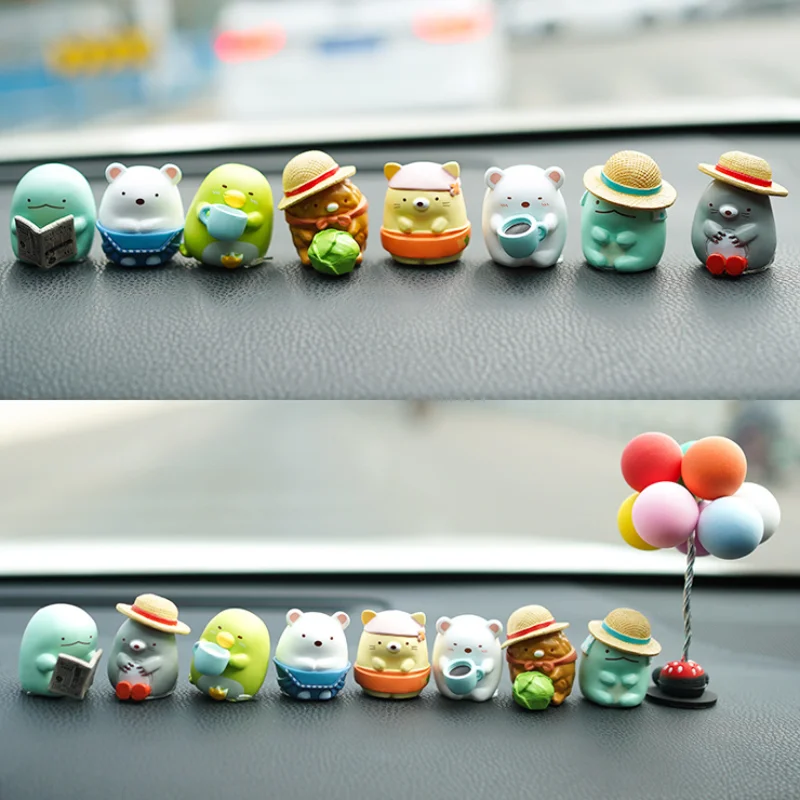 8Pcs Cartoon Doll Car Ornaments Home Desktop Decorations Cute Mini Doll Auto Accessories Animation Model Toys For Children' Gift