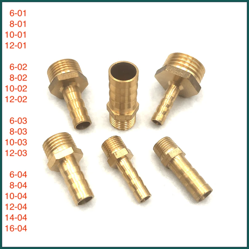 4-15 Stks/partij Slang Messing Pijp 6Mm 8Mm 10Mm 12Mm 14Mm 16Mm barb 1/8 "1/4" 3/8 "1/2" Bsp Connector Koper Adapter