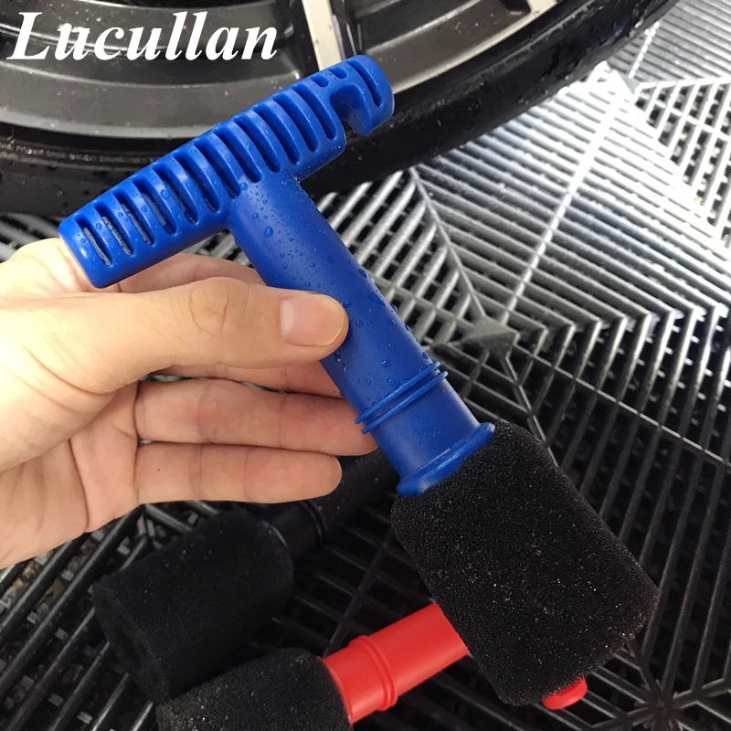 Lucullan Design Foam Fitting Recessed Lug Nut Wheel Cleaning Brush With Handle and Removable Insert Sponge