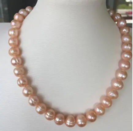 

elegant 11-12mm baroque gold pink pearl necklace 18inch 14k