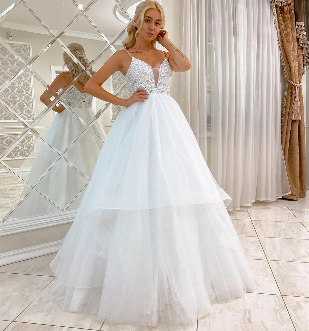 Vintage Hochzeit Kleid Schatz Spaghetti Strap A-Line 2021 A-Line Organza Backless Charming Maß Robe De Mariee Shinny