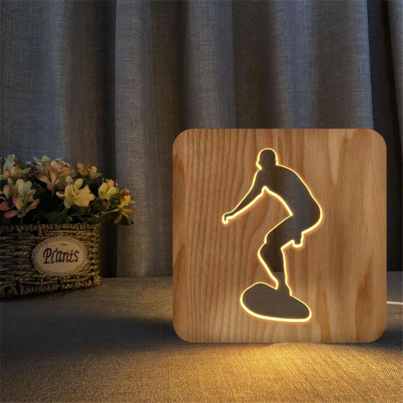 Wooden Led Night Light Sport Surfing Lamp LED Table Lights for Surfing enthusiast souvenir Decoration led for home