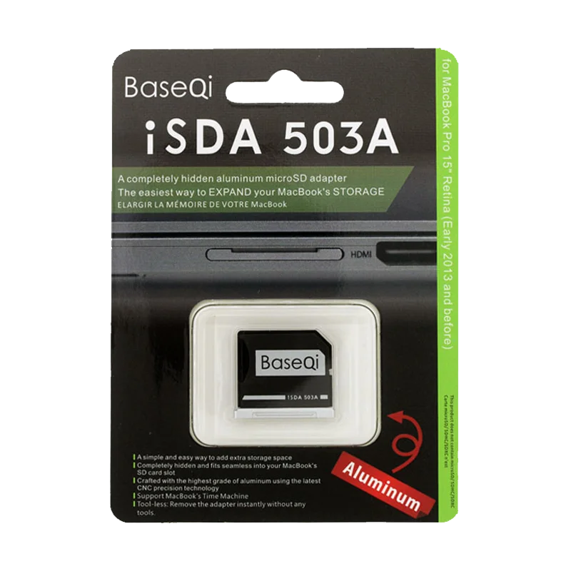 BaseQi MacBook 503A Aluminium Micro SD/TF-kaartadapter Geheugenkaart Kaartlezer voor MacBook Pro Retina 15" (Mid 2012 en begin 2013)