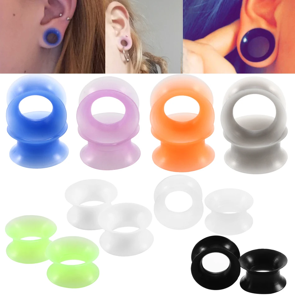 10Pairs Hollow Thin Silicone Flexible Double Flared Tunnel Ear Plugs Gauge Expander Stretchers Body Piercing Jewelry 3-25mm