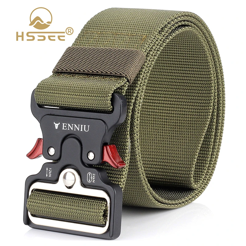 HSSEE 5cm Tactical Belt for Men Hard Alloy Buckle Quick Release Heavy Duty Military Army Belt Soft Nylon Casual Wide Belt Male