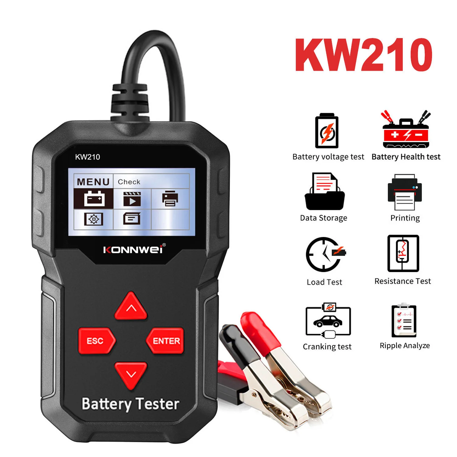 KONNWEI KW210 Battery Tester 12V Automotive Battery Tester Car Battery Tester Digital Cranking Charging Testing Auto Car Tool