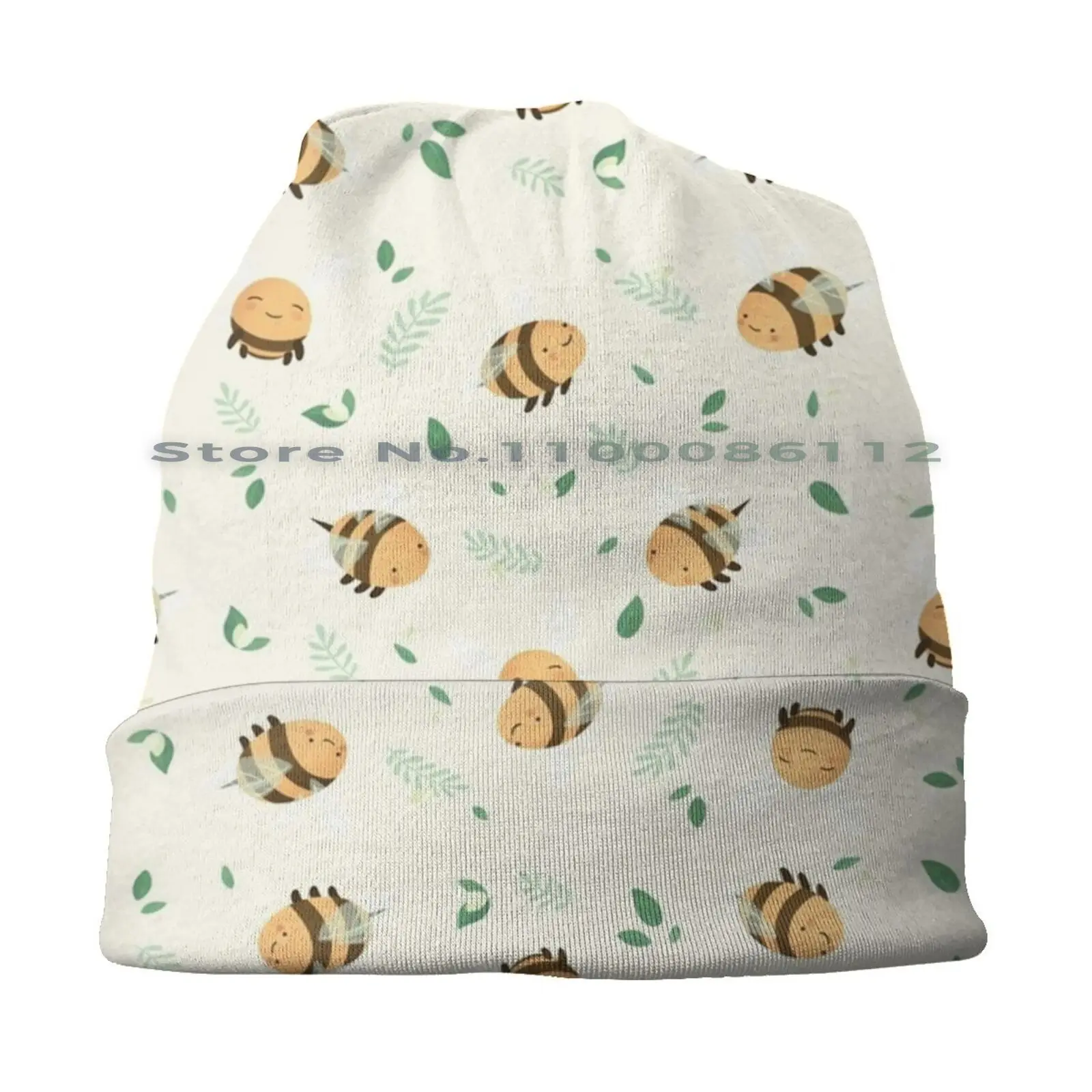 Lots Of Bees Beanies Knit Hat Honeybee Kawaii Animal Chubby Fat Bug Buzz Cute Adorable Sweet Nature Flower Leaves Spring Summer