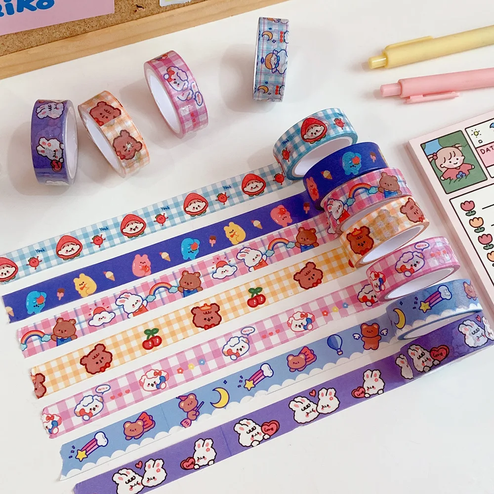 MINKYS-cinta adhesiva decorativa Washi para diario, bonito oso, conejo, regalo Kawaii, papelería escolar, 5M, recién llegado