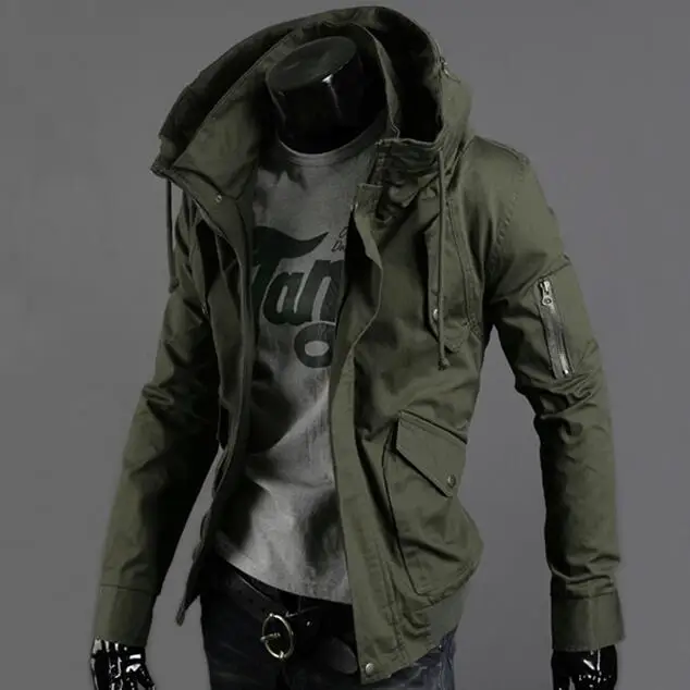 Jacket Men Youth Coat Winter Green Hooded 5XL Outer Clothing Slim