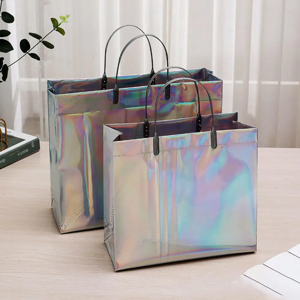 1pcs PVC Laser Tote Bag Thick Handbag Waterproof Gift Bag Plastic Bag Clothing Bag Shopping Bag Women Girls Gifts New Fashion