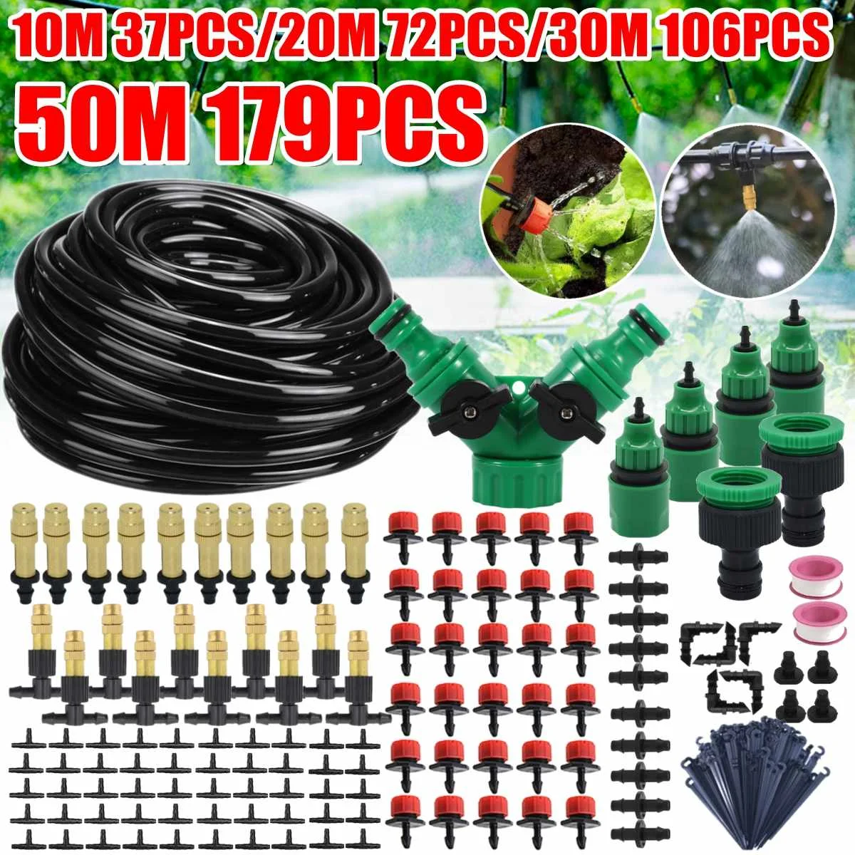 20M-50M Automatic Garden Watering System Kits Timer Controller DIY Garden Micro Drip Irrigation Mist Spray Cooling System