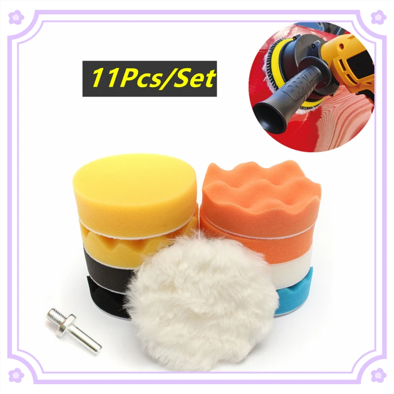 

11 шт./компл., 4 дюйма/100 мм, полировальная подушечка, комплект полировальных подушечек для автомобиля, подушечки для полировки M10, адаптер для дрели, резьба, абразивные инструменты