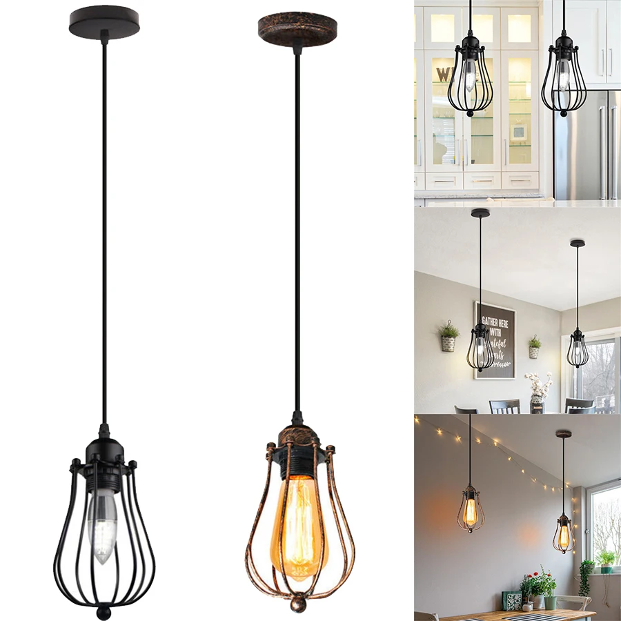 

Pendant Lighting Oil Rubbed Bronze LED Indoor Pendant Lamp Iron Cage Hanging Light Fixture for Kitchen Island Bedroom Hallway