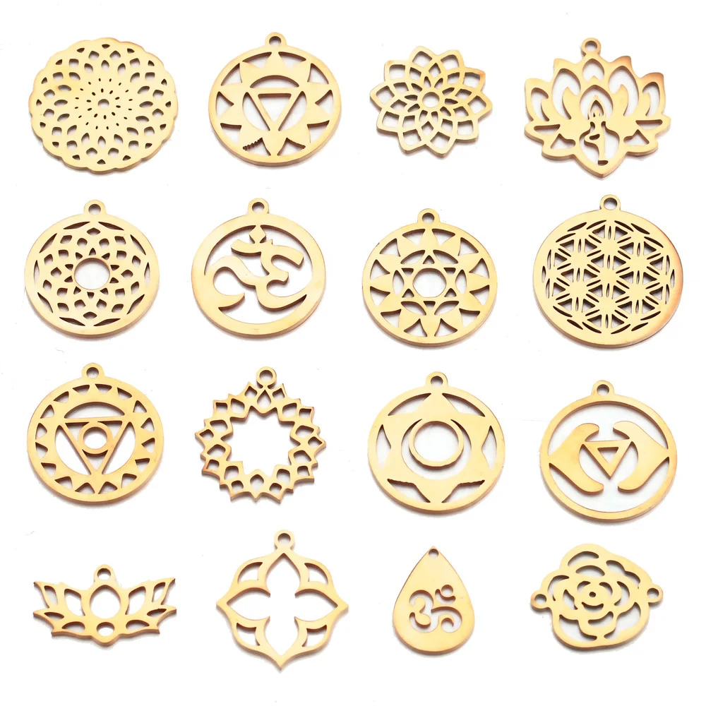 5pcs/lot  Yoga Lotus Chakra DIY Charms Wholesale Stainless Steel Tag Hollow Lotus Flower Connectors Jewelry Pendant Making