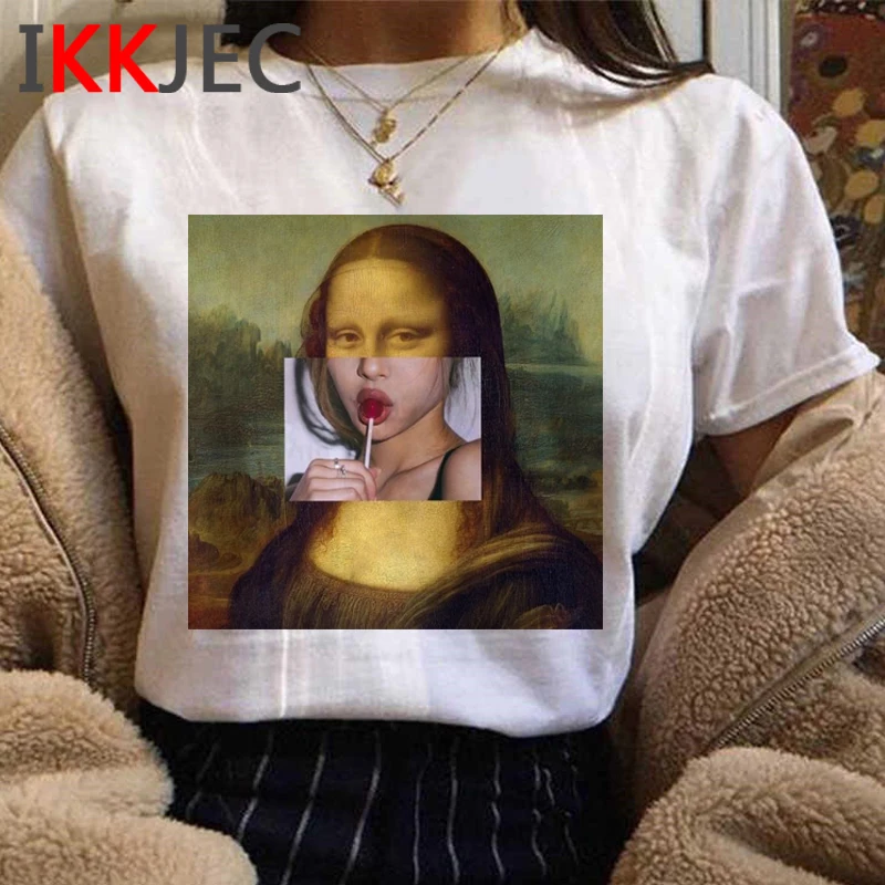 Mona Lisa Aesthetic Vintage T Shirt Women Funny Cartoon Harajuku T-shirt Ladies Graphic Fashion Tshirt Streetwear Top Tee Female