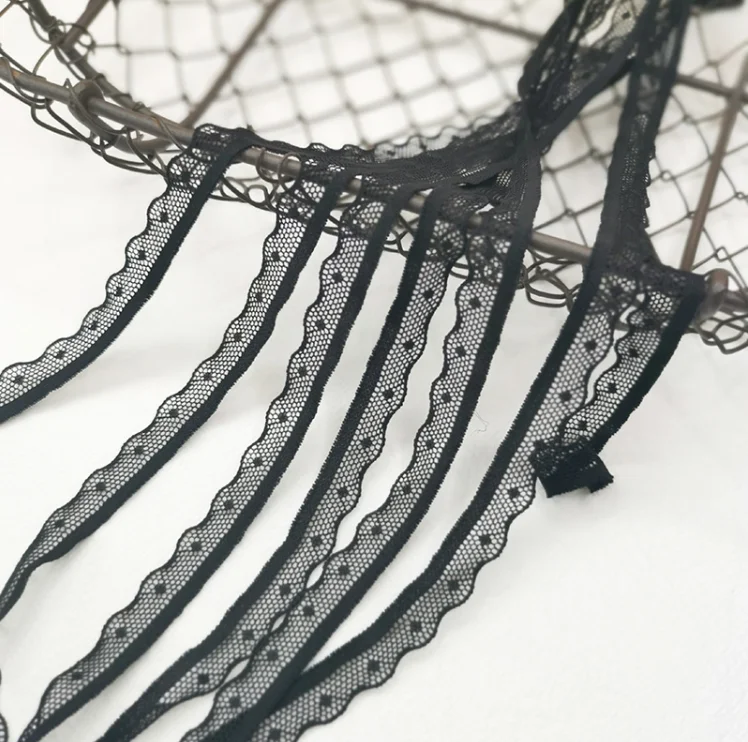 Cinta de grogrén negra de encaje elástico, lazo para el pelo, boda, fiesta, decoración artesanal, 10 metros/lote, 1,5 cm