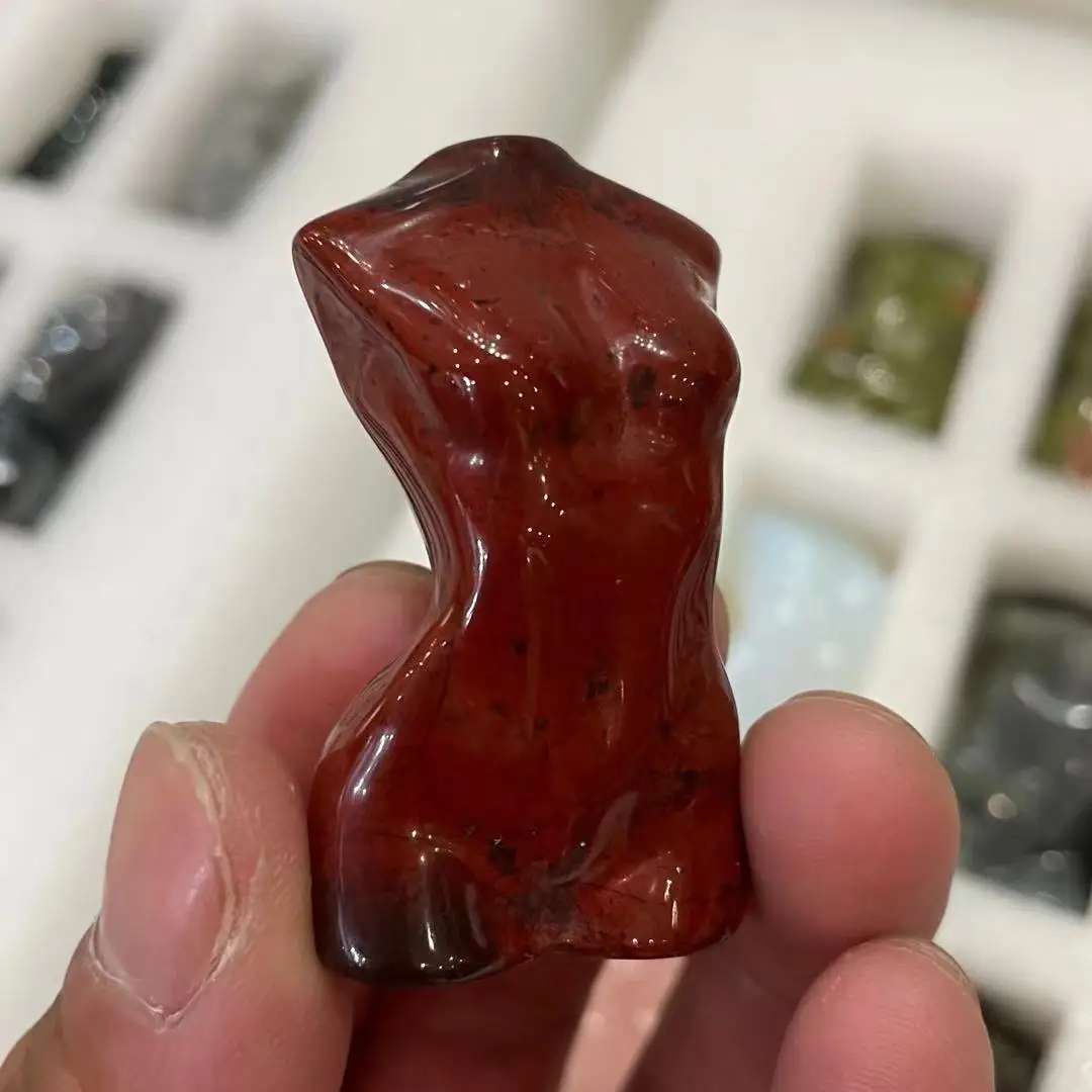 50mm natural red jasper quartz statue crystal carved woman torso energy red gem body sculpture decorative gift