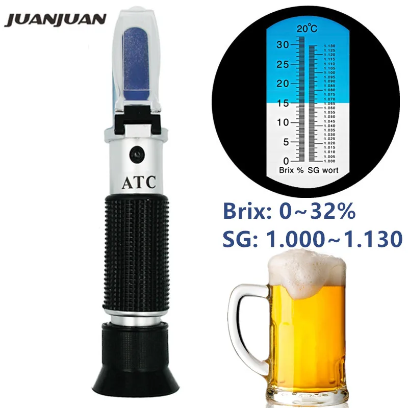 Bierwürze Weinrefraktometer Spezifisches Gewicht 1.000-1.130 Handheld 0-32 % Brix Zuckerkonzentrationsmessgerät Brauttester Densimete