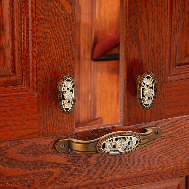 Chinese Ceramic Matte Brown Decorative Furniture Jade Door Handle Drawer Wardrobe Flush Handles Ancient Silver Inlay Handle