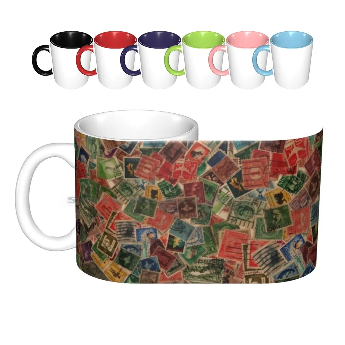 Vintage Postage Stamps Collection Ceramic Mugs Coffee Cups Milk Tea Mug Postage Stamps World Stamps Stamp Collecting Mail