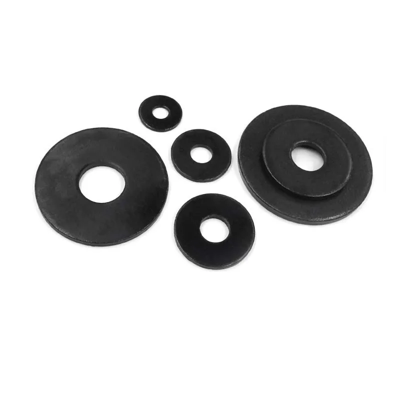 1/50 Stück, nicht standardmäßiger schwarzer Kohlenstoffstahl, große Größe, große, breitere flache Unterlegscheibe, M3, M4, M5, M6, M8, M10, M12,