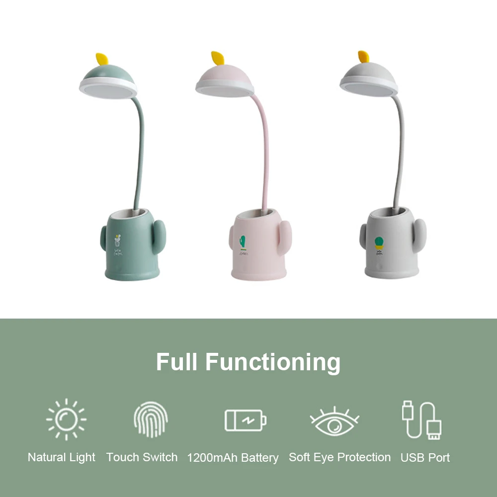 LED Stand Table Lamp With Pen Storage Holder USB Rechargeable 1200mAh Li-on Battery Study Lights Morden Touch Switch Desk Lamp