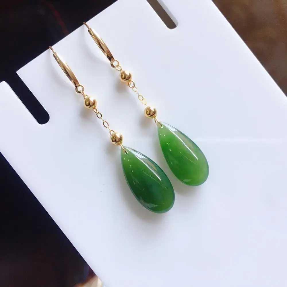 MADALENA SARARA 18K Gold Royal Ancient Style Nephrite Jade Drop Shape Women Earrings