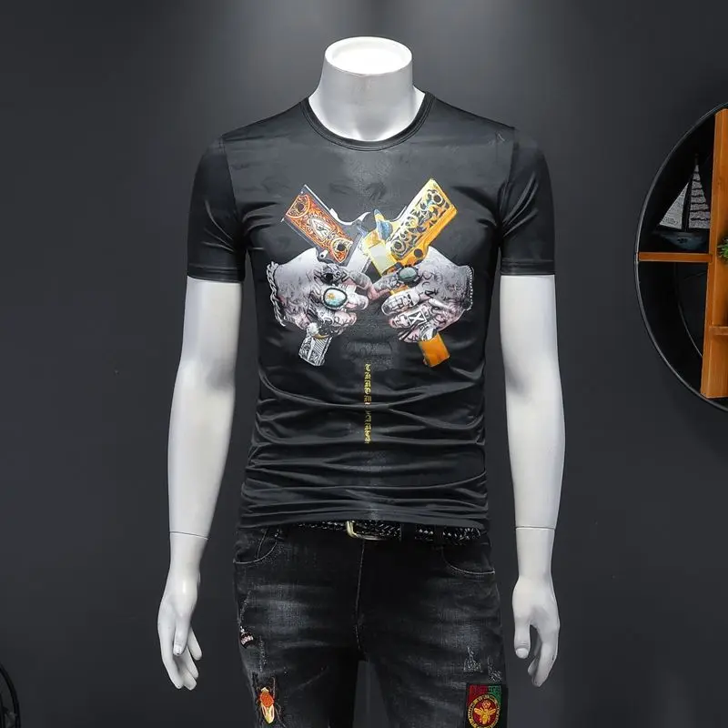 

Short-sleeved 2020 Silk T-shirt Qiantang Black Fake Model