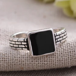 New Arrival Fashion Square Black Resin Thai Silver Ladies Open Ring Promotion Women Birthday Gift No Fade