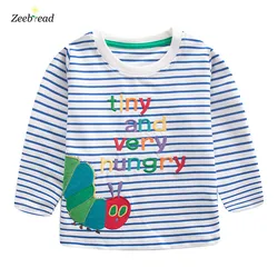 Zeebread-camiseta de algodão para meninos e meninas, com animais bordados listra, letras de moda, roupas infantis, outono e primavera, novo