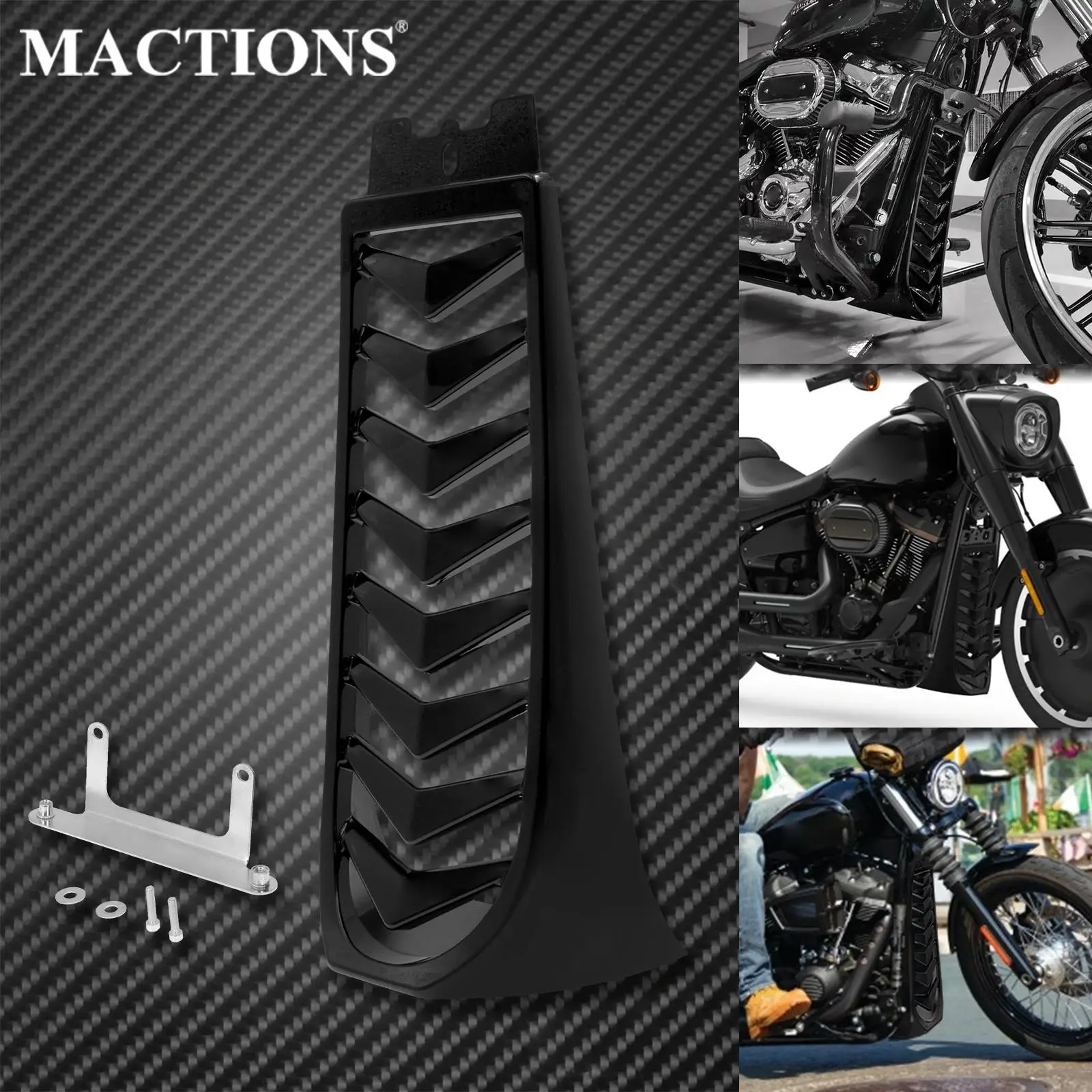 Motorcycle Front Lower Radiator Cover Chin Fairing Spoiler Black For Harley Softail Breakout Street Bob Fat Bob FXBR 2018-2023