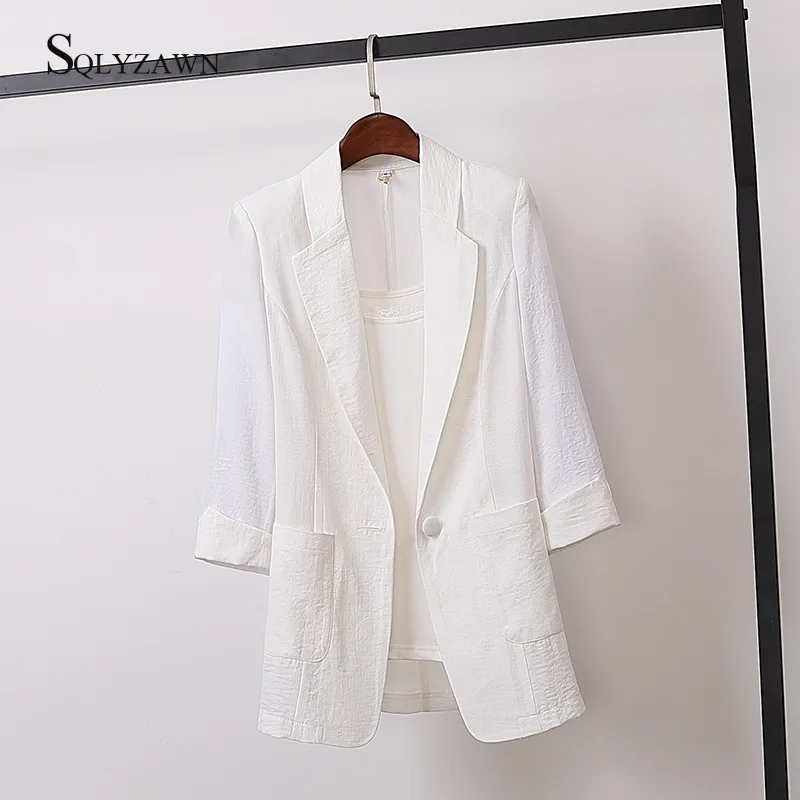 WOpen Front Notched Linen Blazer Summer Women Formal Jackets Office Work Loose Fit Blazer Black Ladies Suits 3 Colors Size M-4XL