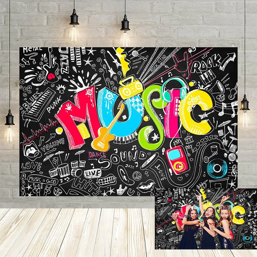 Mehofond Adult Birthday Party Backdrop Famous Singer Colorful Music Headset Telephone Violin Photography Background Photo Studio