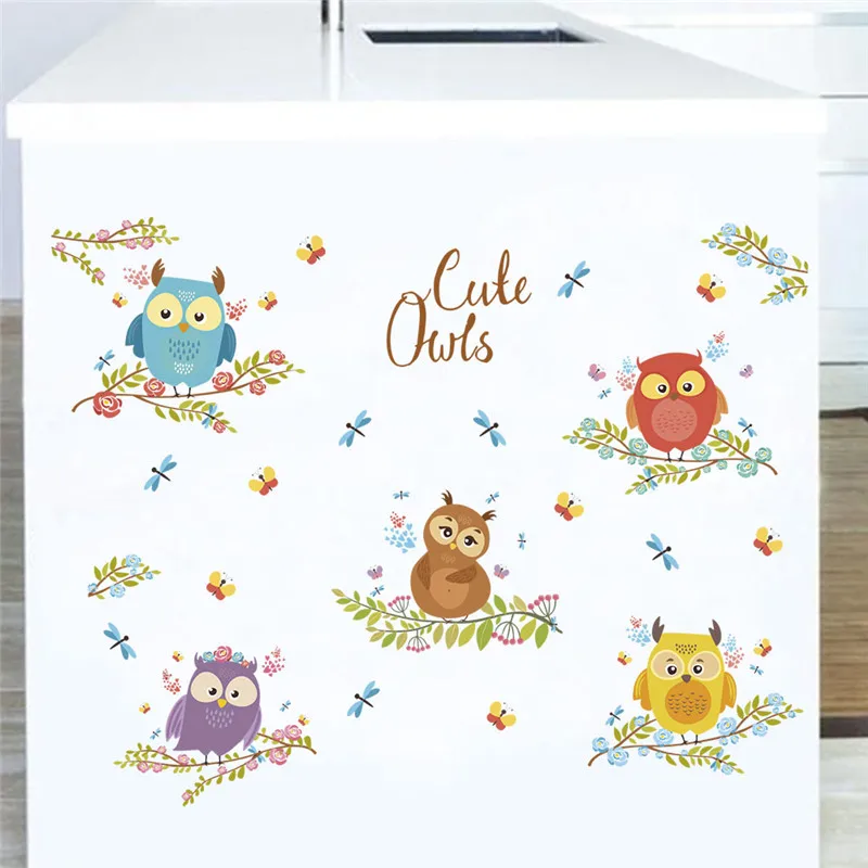 

Cute Owl Family Wall Stickers Home Decoration Kids Room Bedroom Animal Owlet Mural Art Diy Pvc Bird Wall Decals