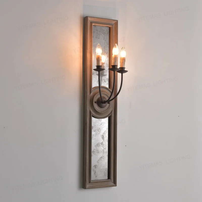 vintage glass wall sconce lighting with retro wooden material large wall lamp for villa hotel decorative mirror loft wall sconce image 2