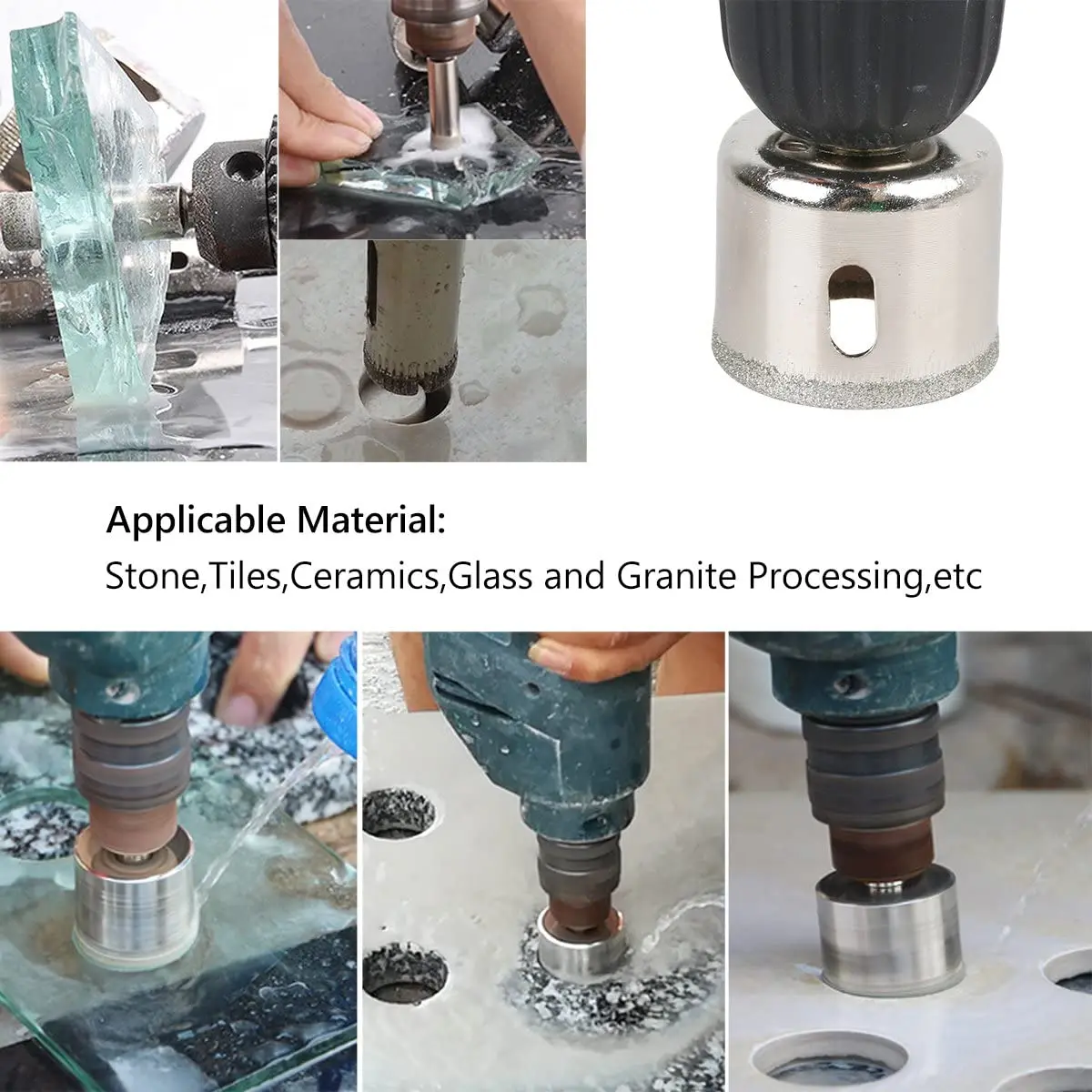 10pcs Diamond Drill Bit Set Glass Hole Saw for Tiles Glass Ceramic Marble Bottles DIY,6mm - 50mm