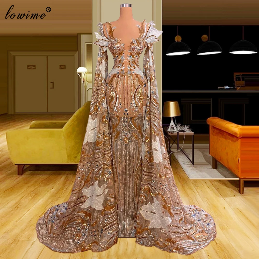 Luxury Dubai Crystals Celebrity Dresses Long Sleeves Muslim Special Occasion Evening Dresses Fashion Runaway Photography Gowns